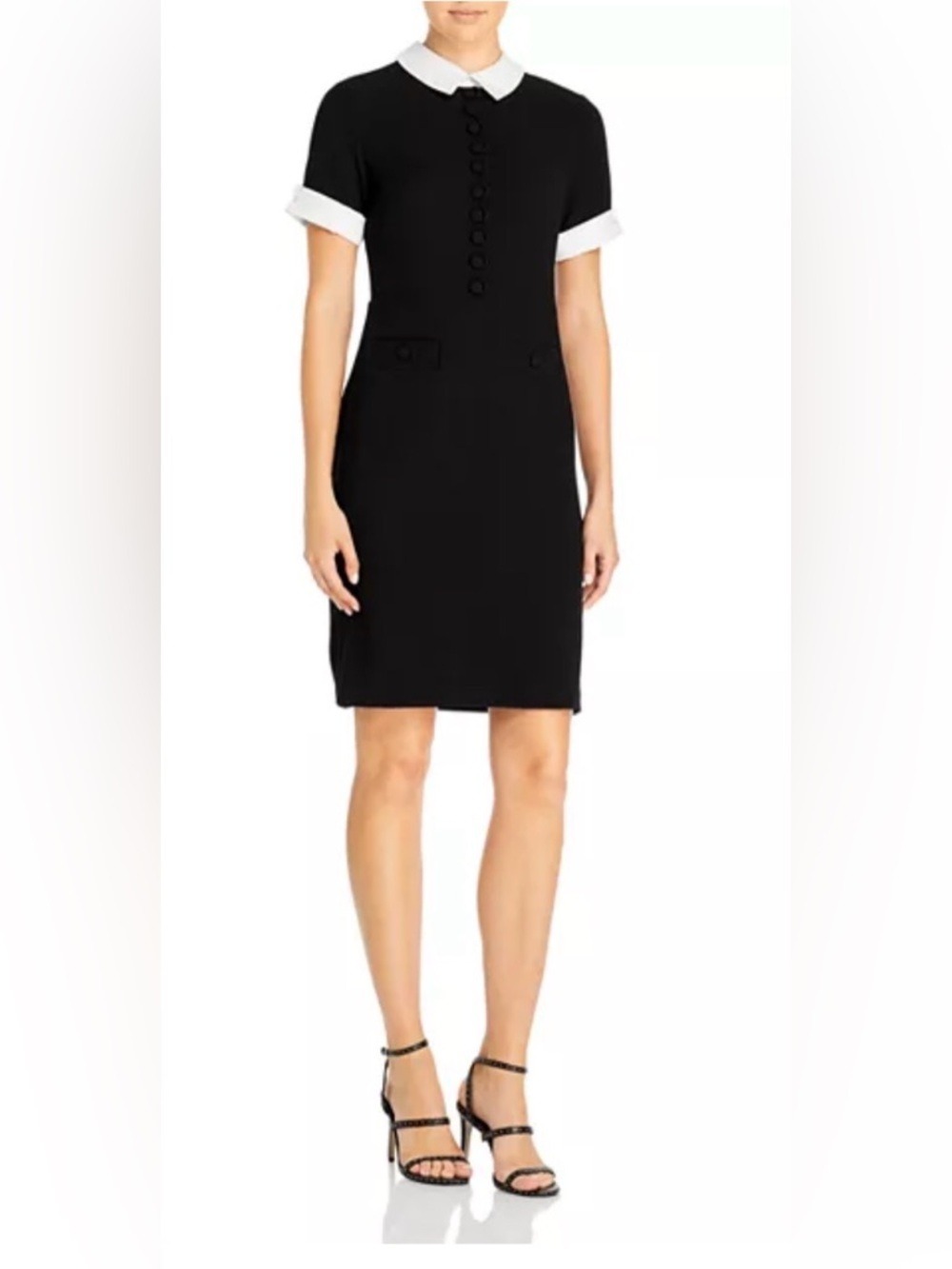 Karl Lagerfeld Paris Black Contrast-Collar Short Sleeve Dress Size 8